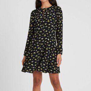 Banana Republic Black Floral Long Sleeve Dress